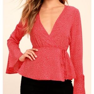 Lulus red polka dot wrap shirt!
